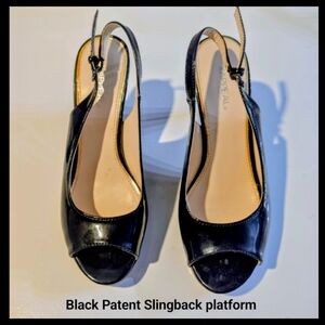 Black Patent Slingback Platform Dress Heels Shoes Size 7 By X-Appeal